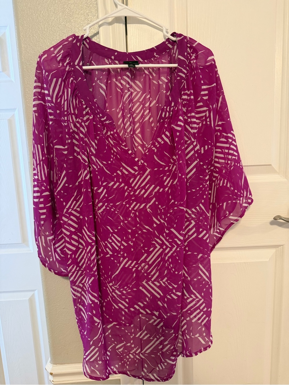 Sheer Purple Patterned V-Neck Tunic